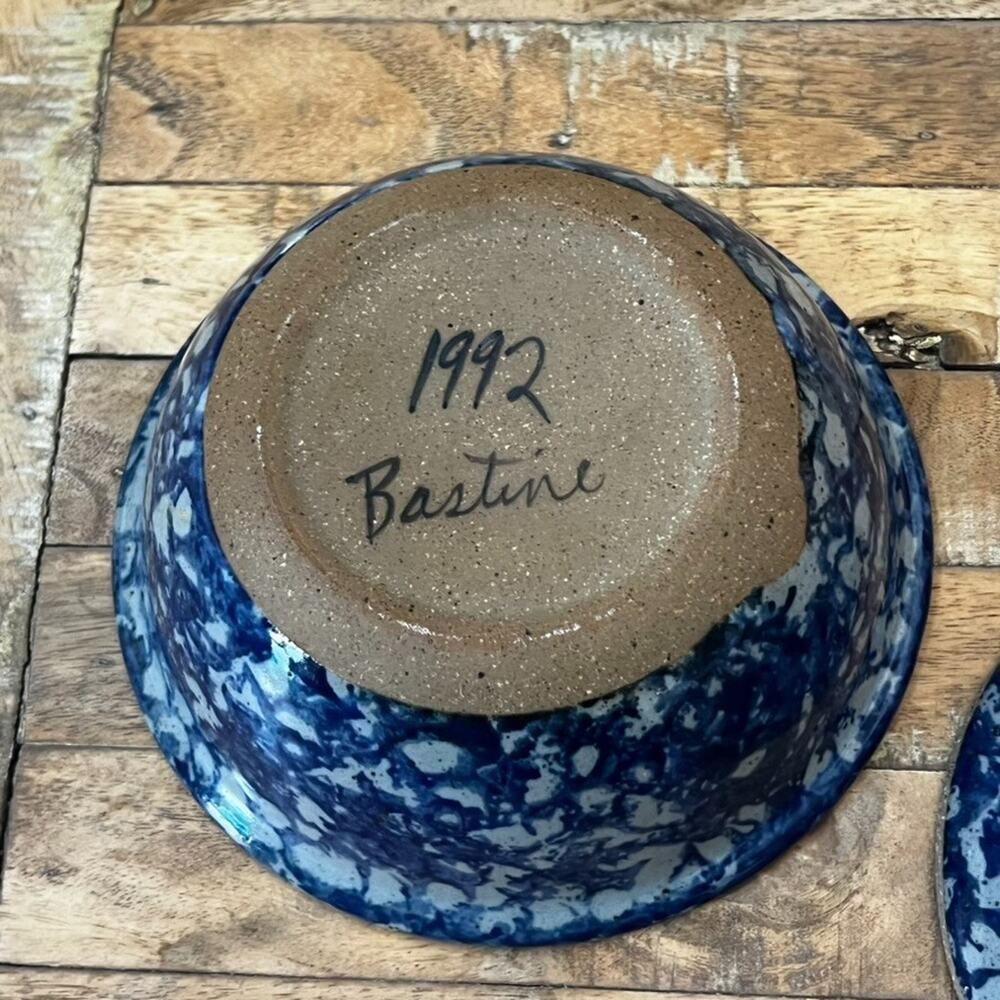 1992 Bastine Pottery Casserole Lidded Dish Blue Stoneware Signed Vintage - Picture 9 of 13